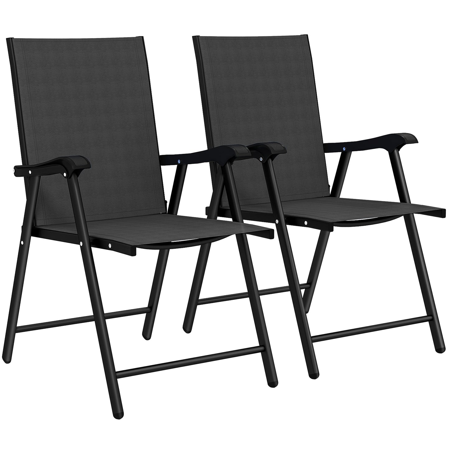 Folding Garden Chairs Set of 2, Foldable Garden Dining Chairs with High Back, Armrests, Texteline Seat, Black