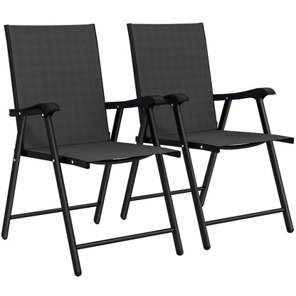 Folding Garden Chairs Set of 2, Foldable Garden Dining Chairs with High Back, Armrests, Texteline Seat, Black