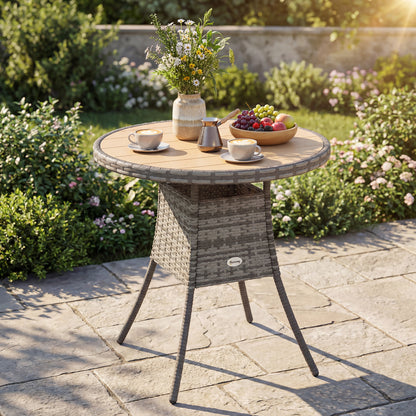 70 cm Wood-Effect Rattan Garden Table - Natural Wood Finish