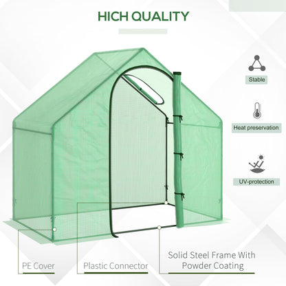 Walk In Tomato Greenhouse Garden Outdoor Mini Greenhouse Flower Planter Steel Frame with Zipped Door & Window, PE Cover