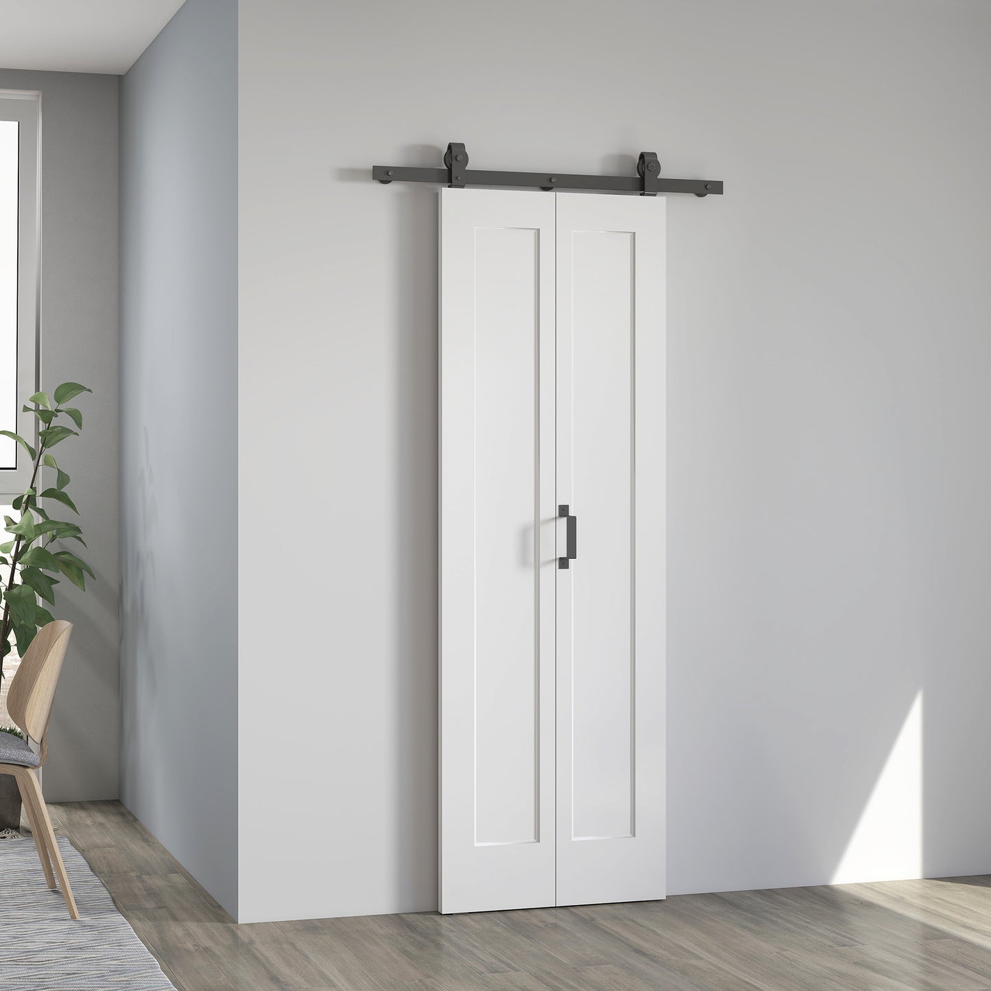 Slide Door, 70cm Modern Sliding Door Set Kit with Steel Rail, White