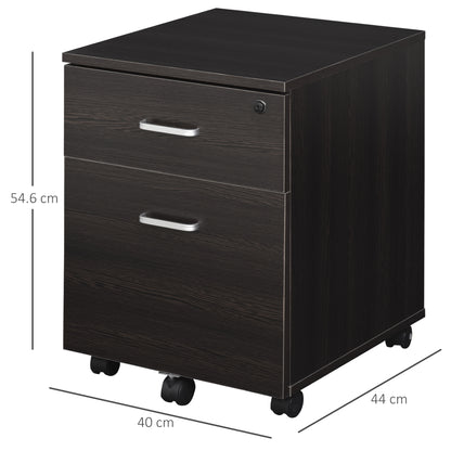2-Drawer Locking Office Filing Cabinet w/ 5 Wheels Rolling Storage Hanging A4 Cupboard Home Organisation Black Wood Grain