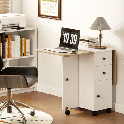 Multi-Storage Six-Person Drop Leaf Dining Table - Oak and White