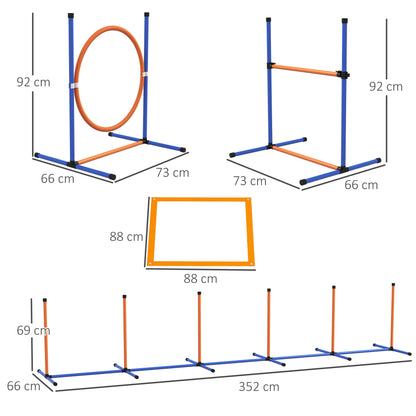 Dog Agility Training Equipment with Weave Poles, Jump Ring, Pause Box, Adjustable Hurdle, Carry Bag, Orange