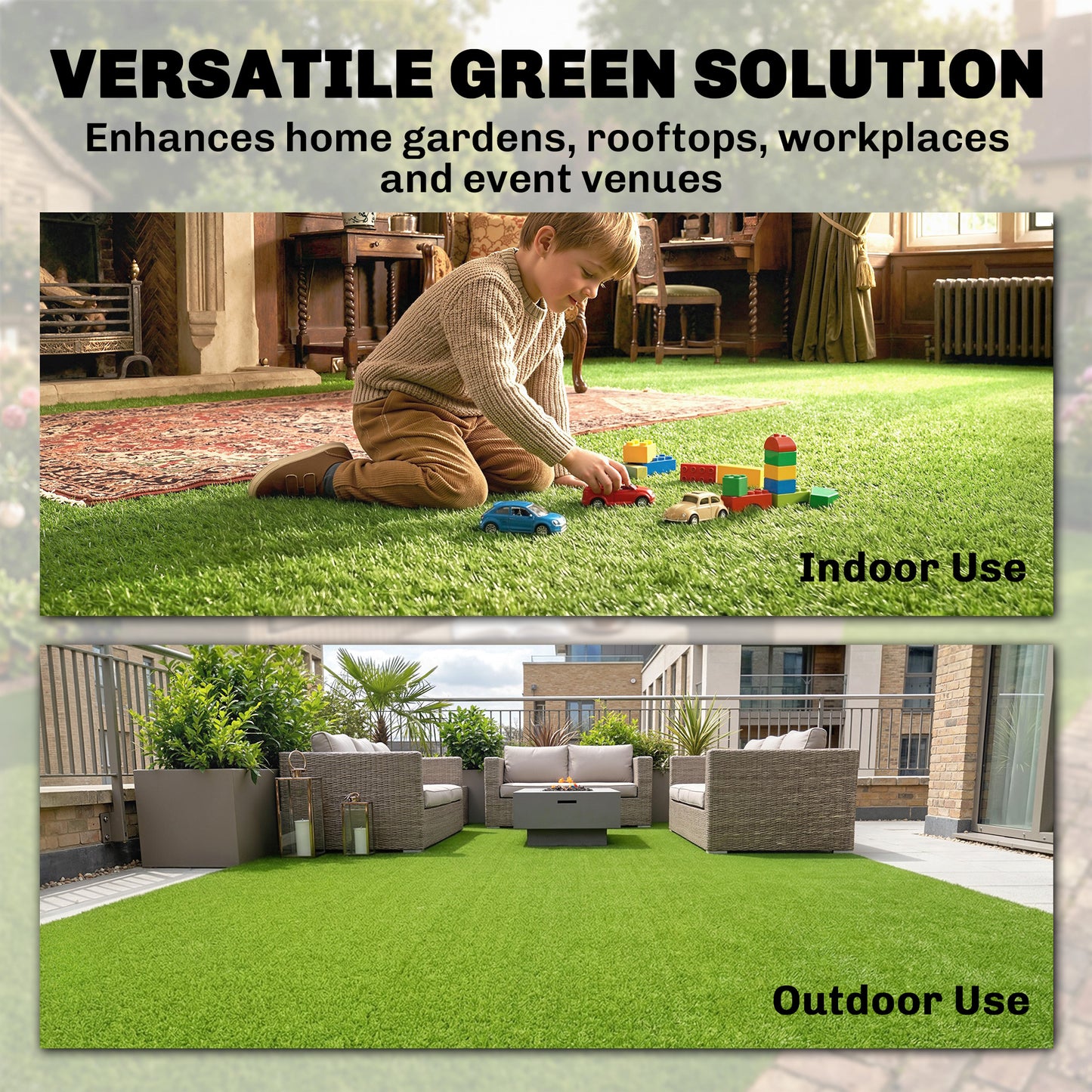 Artificial Grass Turf Low Maintenance Realistic Lawn Pet Turf with Drain Holes for Garden 1m x 4m Green