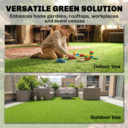 Artificial Grass Turf Low Maintenance Realistic Lawn Pet Turf with Drain Holes for Garden 1m x 4m Green