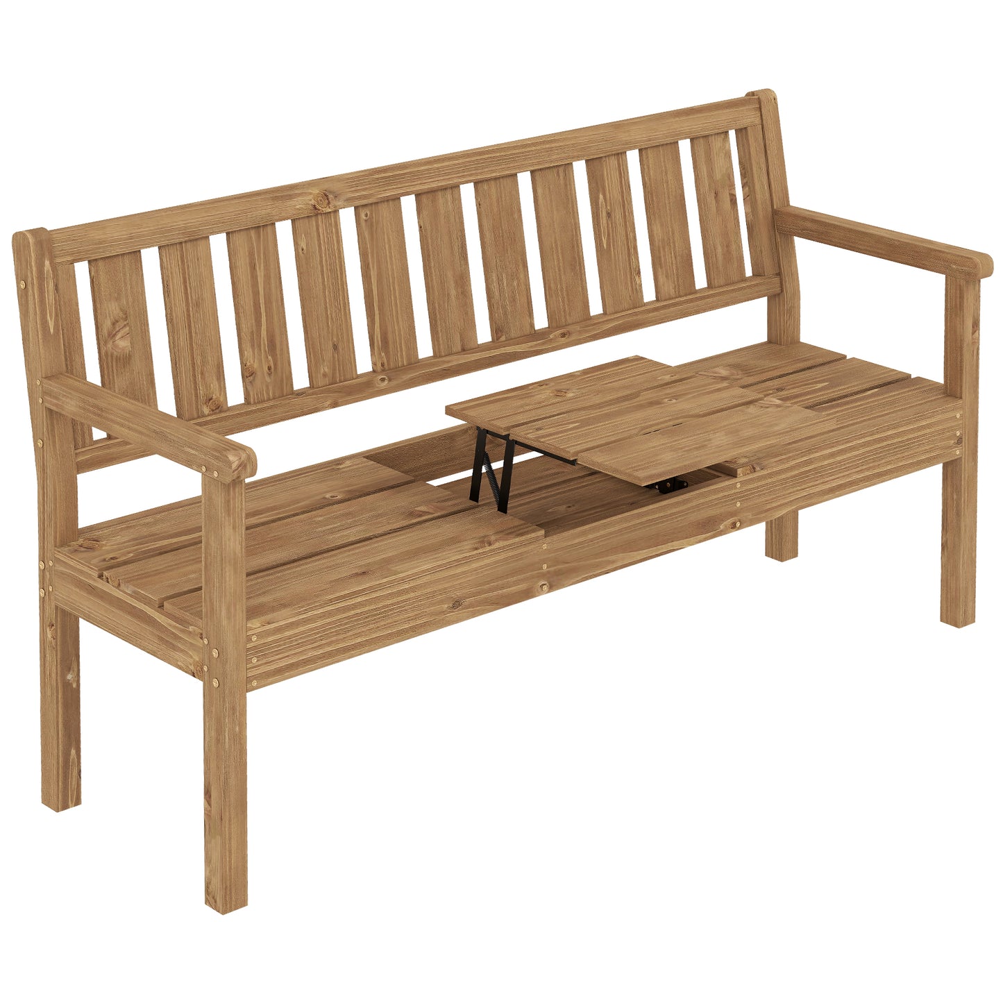 Wooden Garden Bench with Liftable Table & Shelf, 2-3-Seater Outdoor Loveseat with Fir Wood Frame, Teak
