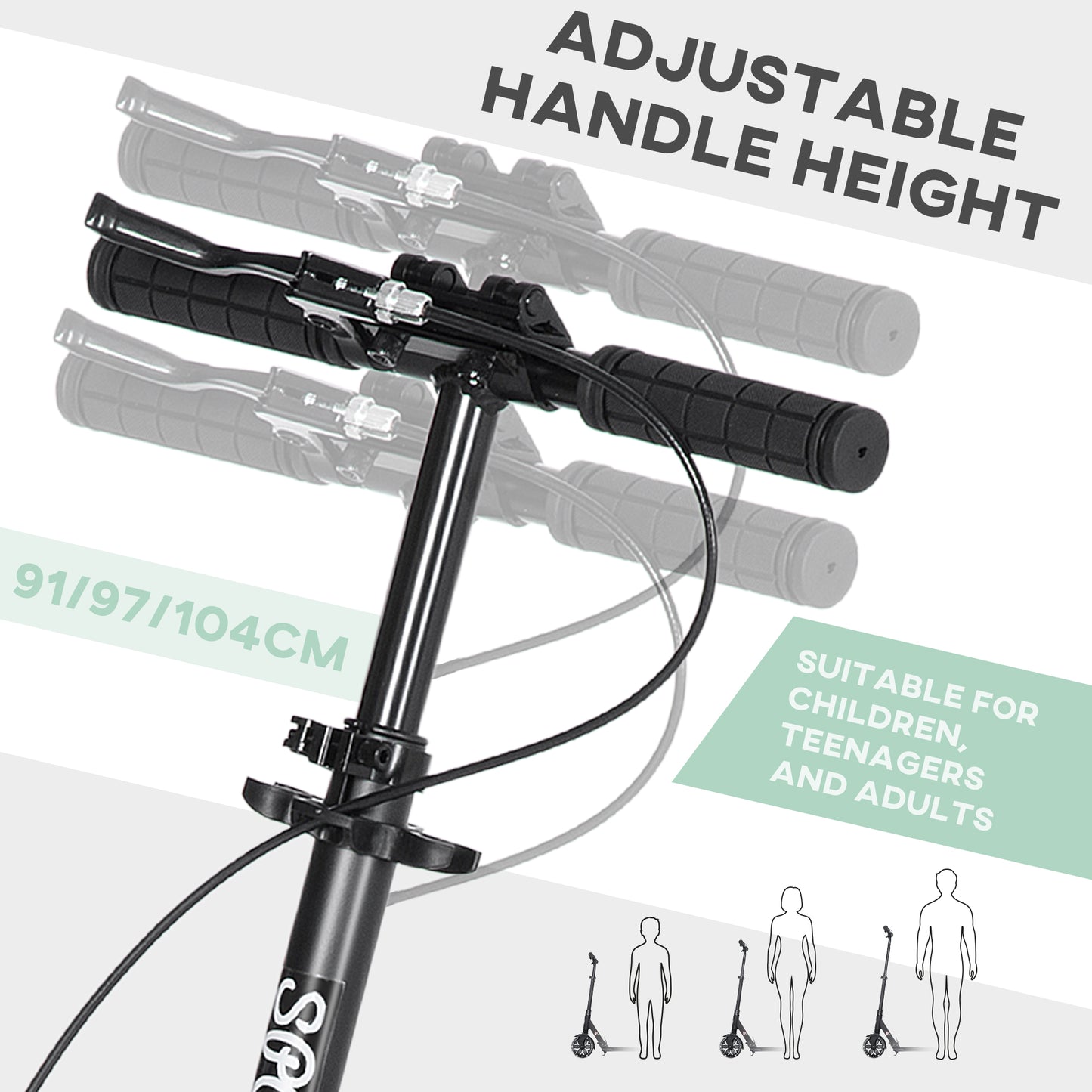 One-click Folding Kick Scooter for 14+ w/ Adjustable Handlebar, Push Scooter with Kickstand, Dual Brake System