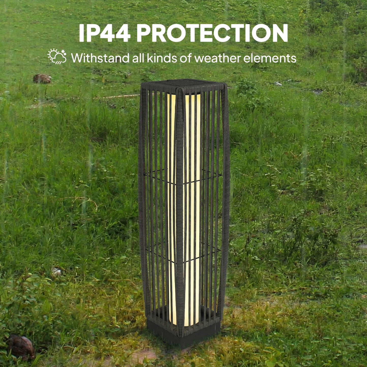 Solar Rattan Floor Lamp, Outdoor Garden Lantern with Auto On/Off LED Lights, IP44 for Patio, Terrace, Dark Grey