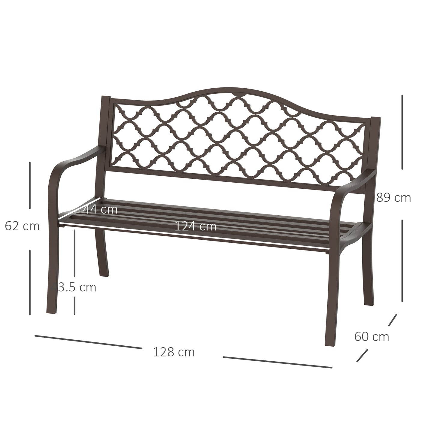 Antique Style Outdoor Cast Iron Front Porch Bench Path Chair Seat, Brown