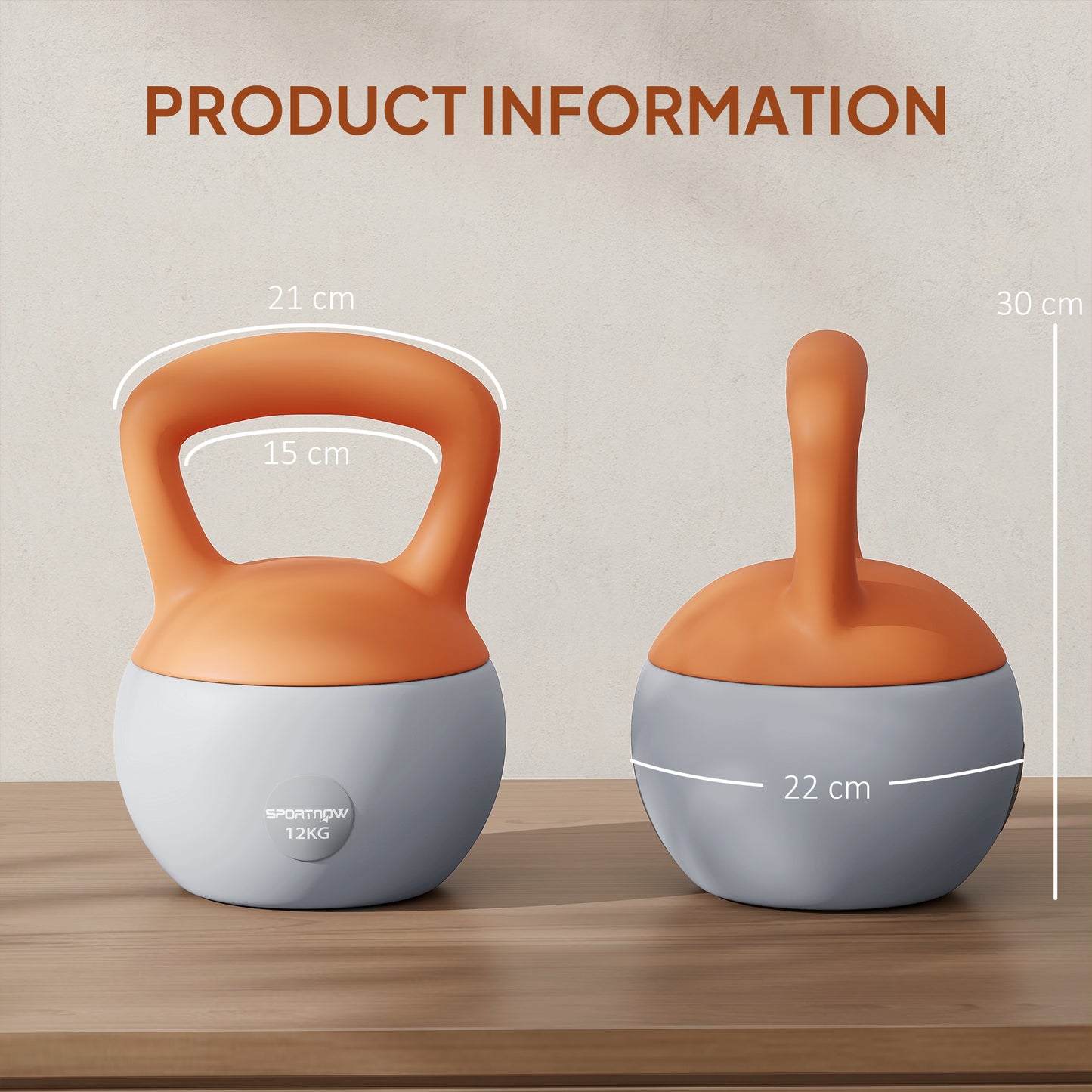 12KG Soft Kettlebell, Kettlebell with Non-Slip Handle for Home Gym, Weight Lifting, Strength Training, Orange/Grey