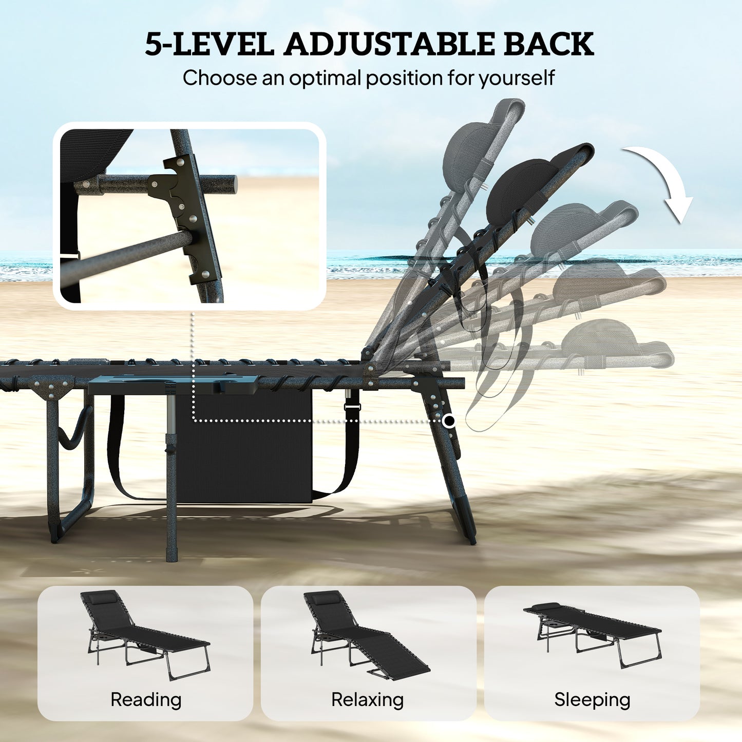 Five-Position Reclining Sun Loungers Set of 2 - Black