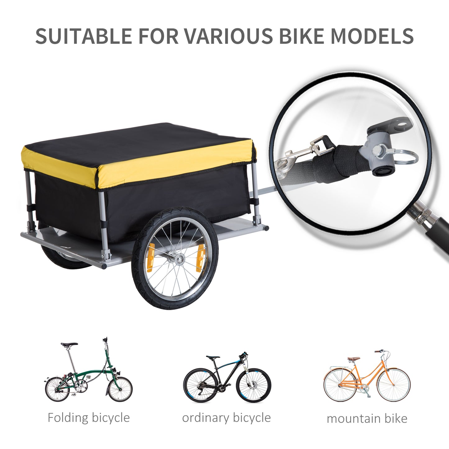 Two-Wheel Bicycle Large Cargo Wagon Trailer Oxford Fabric, Folding Storage, & Removable Cover, Yellow