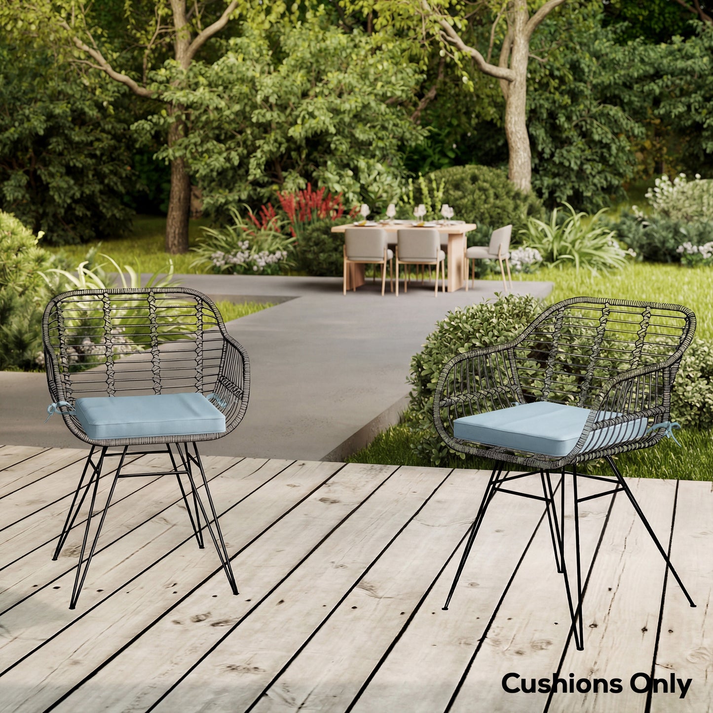 Set of 6 Chair Cushion Seat Pads Dining Chair w/ Straps, Indoor Outdoor Removable Tie On Garden Patio, Light Grey