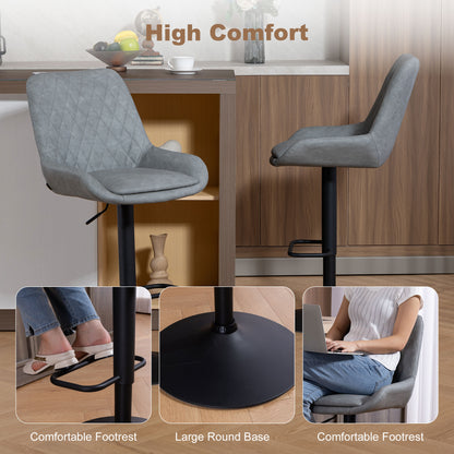 Set of Two Faux Leather Retro Bar Stools - Light Grey