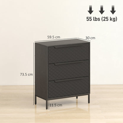 Chest of Drawers, Dresser with 3 Fabric Drawers and Aluminium Handles - Black