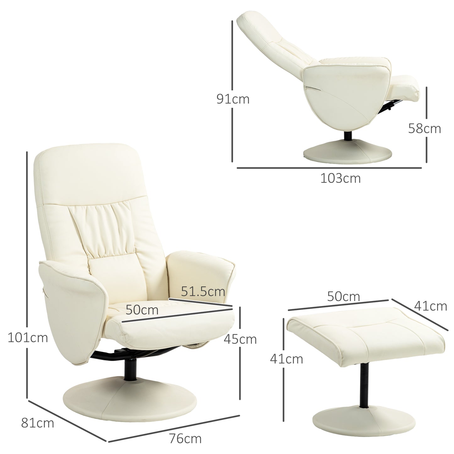 Swivel Recliner Chair with Footstool, PU Leather Armchair and Ottoman with High Back and Round Base for Living Room