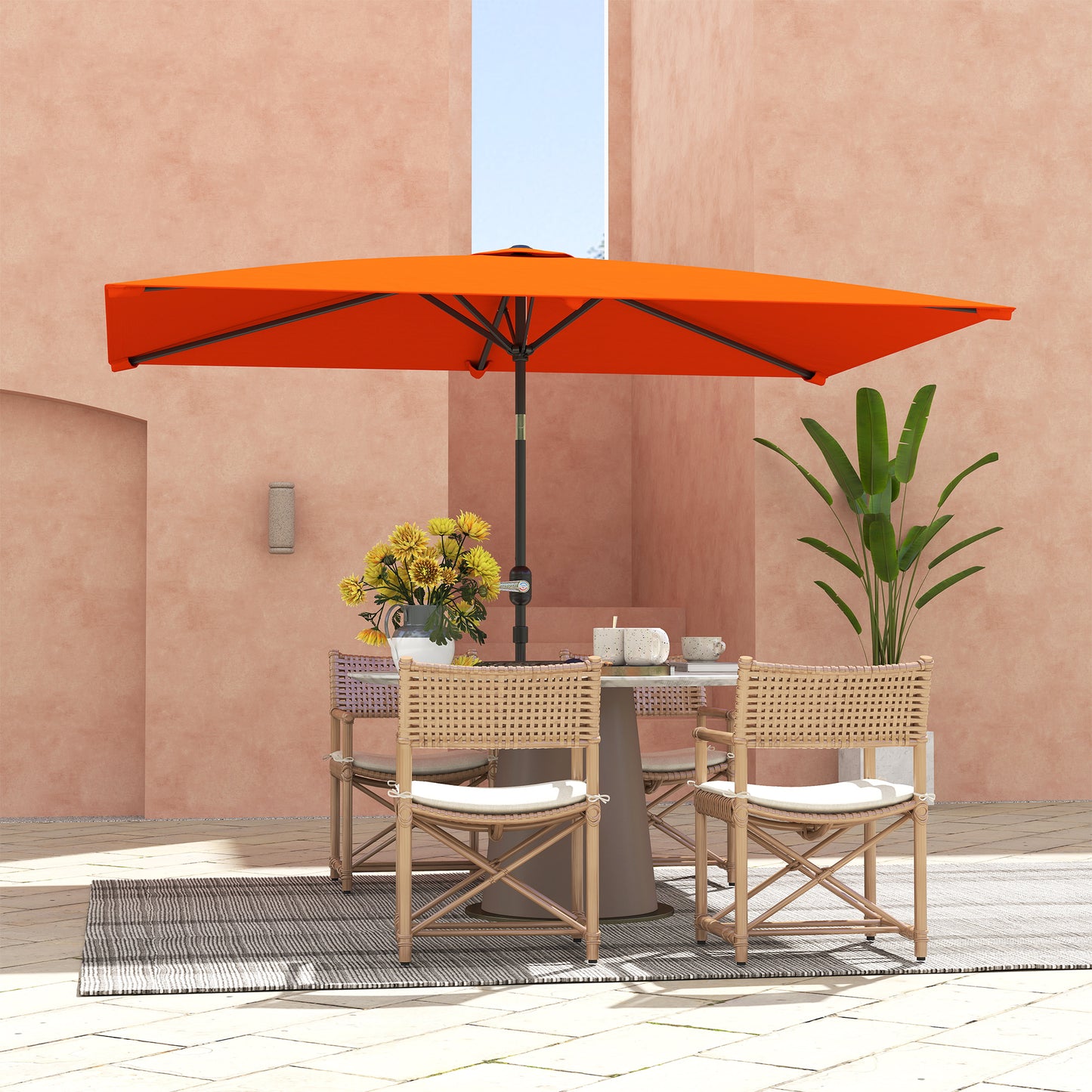 3x2m Garden Parasol Umbrella with Aluminium Pole, Tilt and Crank, Rectangular Outdoor Table Parasol Sun Shade for Patio