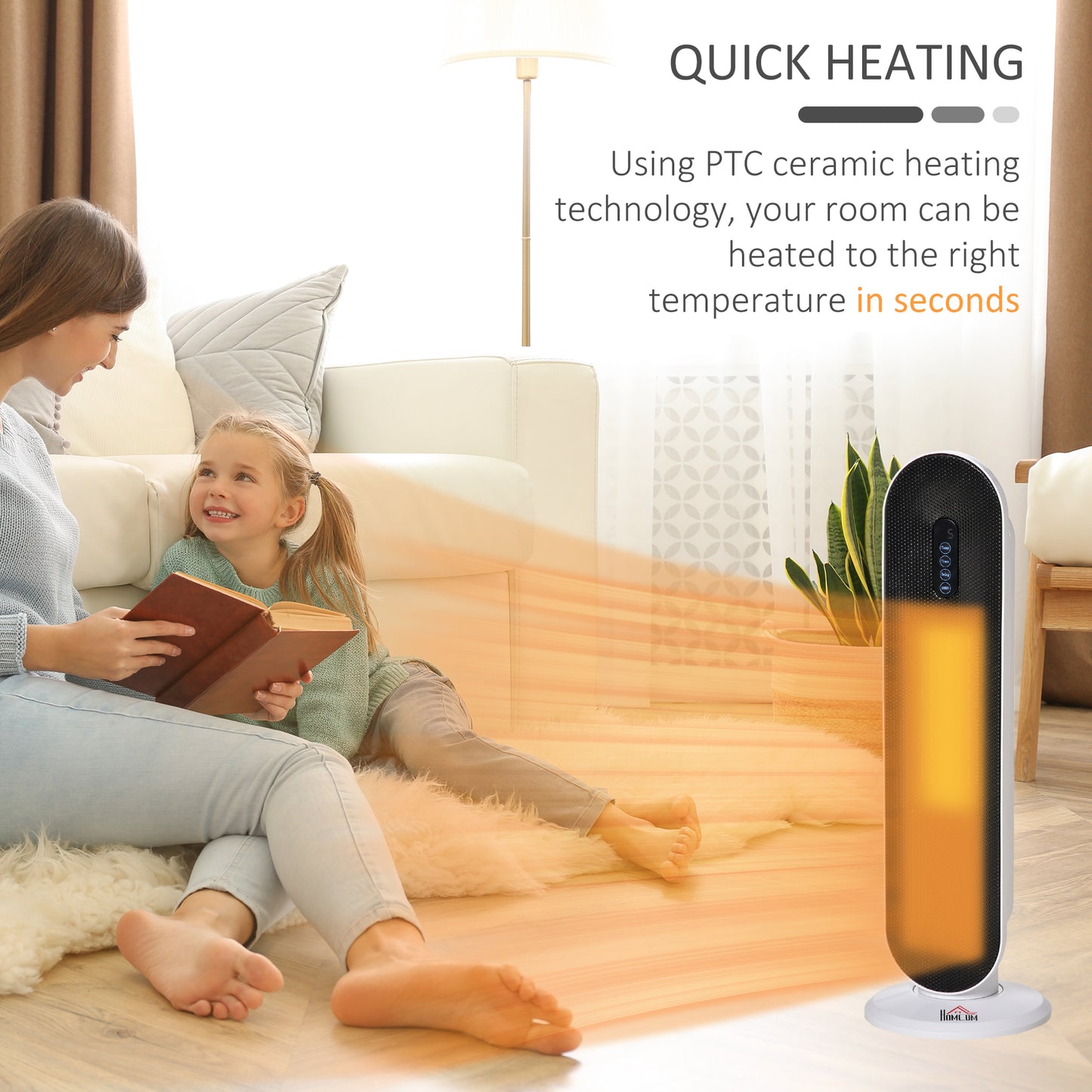 Ceramic Space Heater, Indoor Tower Heater with 2 Heat, Oscillation, Remote Control, Timer, Tip-Over & Overheating Protection