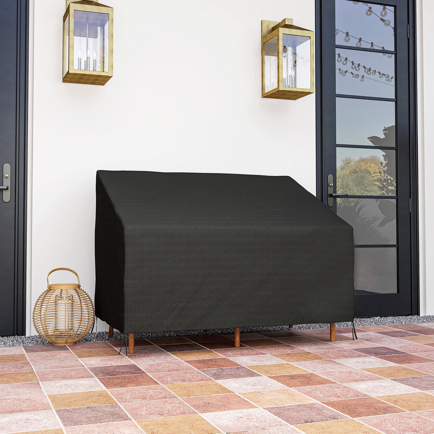 600D Oxford Cloth Furniture Cover, 2 Seater Sofa Protector for Garden Patio, Outdoor, Waterproof, Black