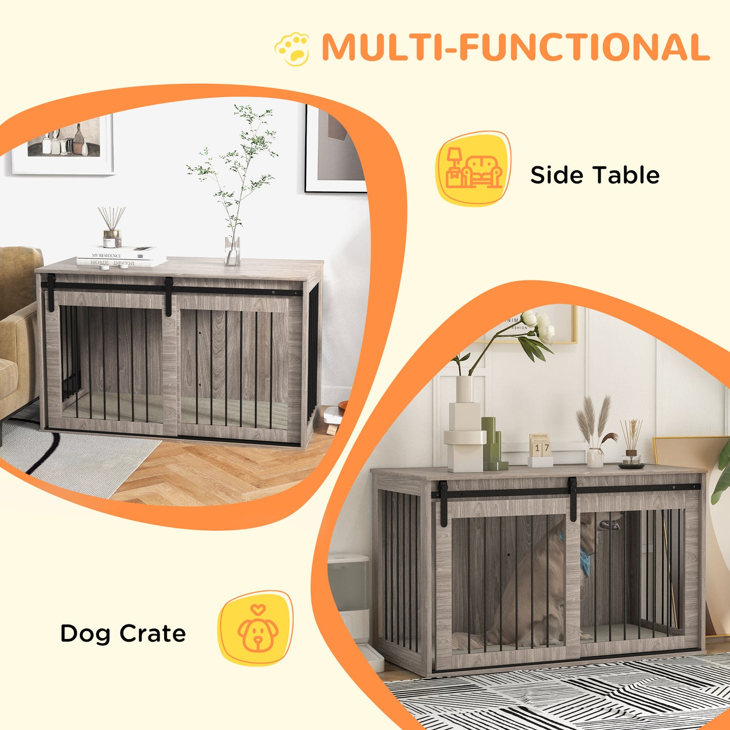 46.46'' Dog Crate Furniture with Removable Cushion & Security Latch for Extra Large Dogs - Walnut Brown