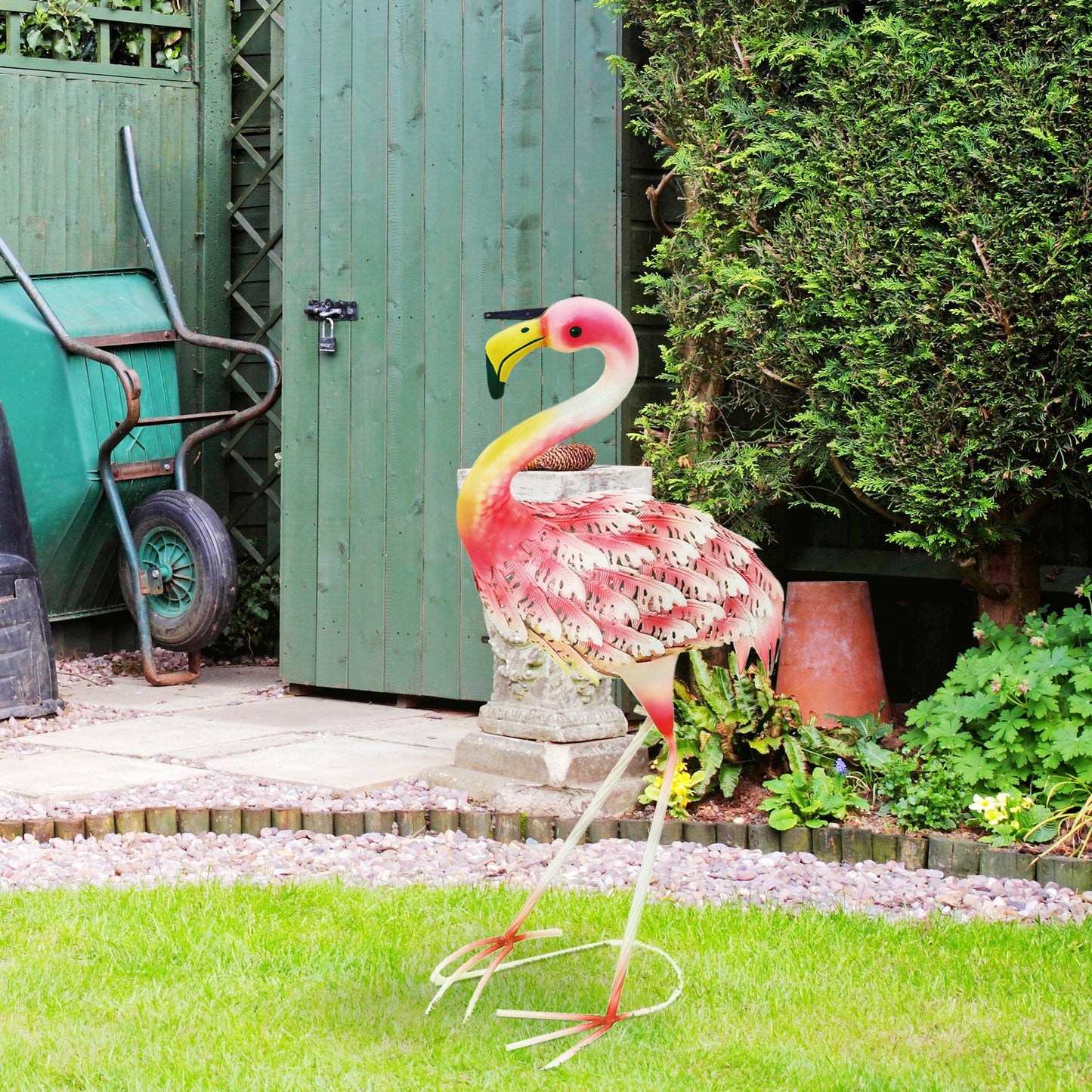 Flamingo Garden Statue Ornament, Metal Bird Art Outdoor Statue