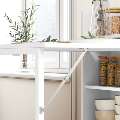 Kitchen Table, Folding Dining Table, with 4-Tier Shelves, Modern Drop-Leaf Table, White