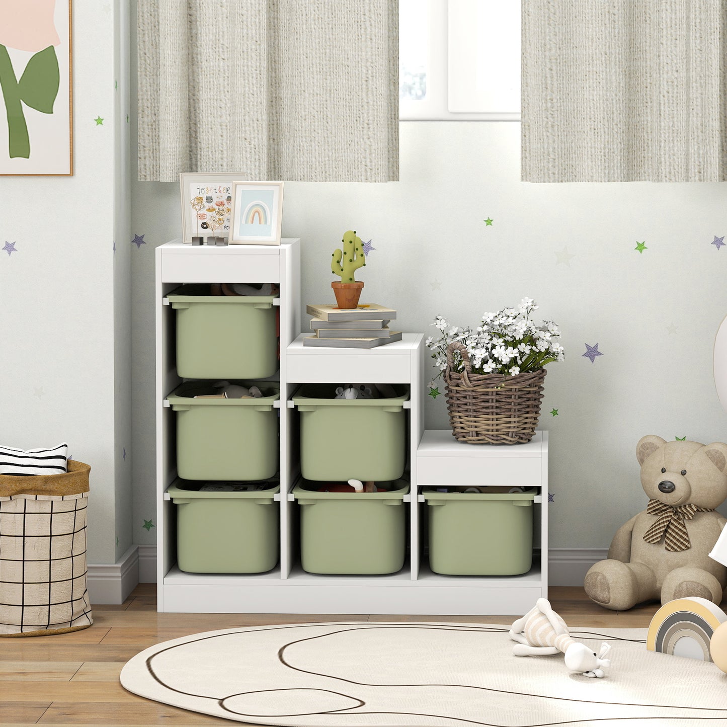 Toy Storage Organiser, Three-Layer Kids Toy Storage Units, with Removable Bins, for Ages 3-8 Years, Green