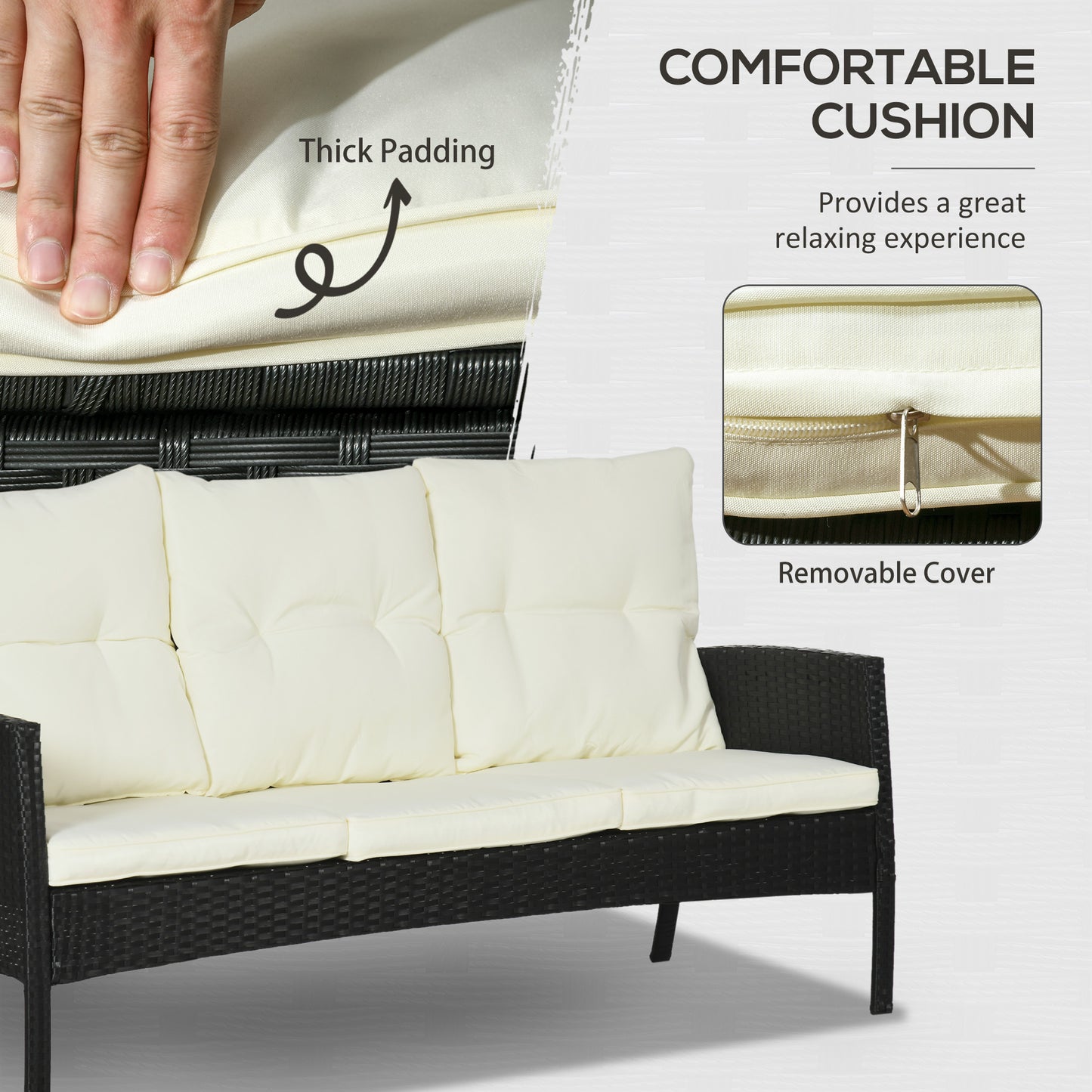 7 Seater Rattan Garden Furniture Set, 6 Piece Garden Dining Set, Armchairs, 3-Seater Sofa, Footstools, Glass Dining Table
