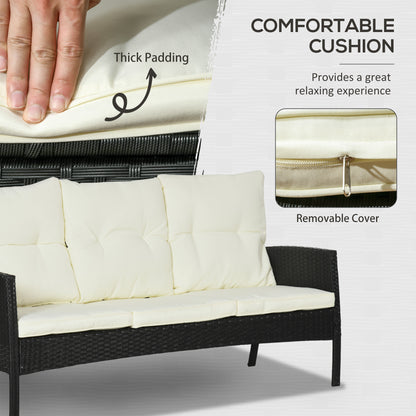 7 Seater Rattan Garden Furniture Set, 6 Piece Garden Dining Set, Armchairs, 3-Seater Sofa, Footstools, Glass Dining Table