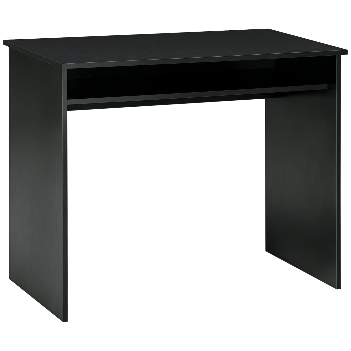 Modern Computer Desk, Home Office Table, Small Writing Desk with Storage Shelf, 90 x 50cm, Black Wood Grain
