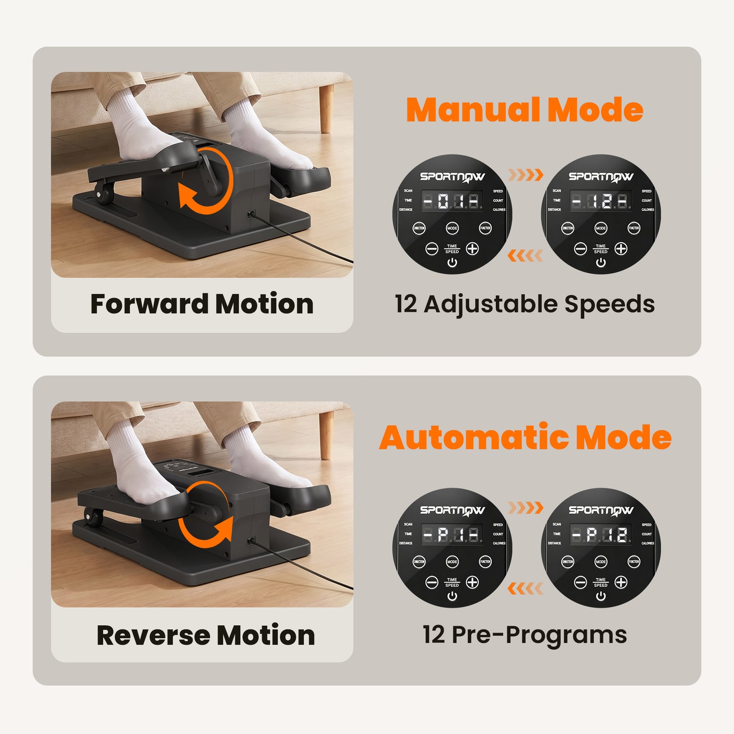 Under Desk Elliptical Machine with Manual & Auto Modes, 12 Adjustable Speed, Remote Control & LED Monitor for Home