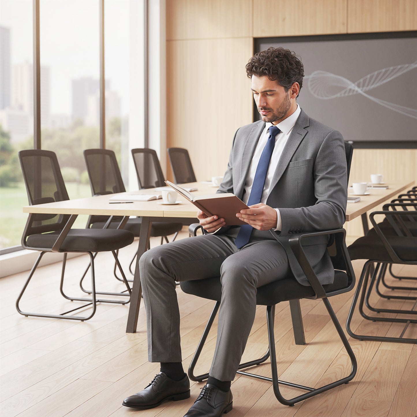 Desk Chair No Wheels, Office Chair with Mesh Back, Lumbar Support, Metal Base for Waiting Room, Conference Room, Black