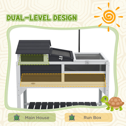 Wooden Tortoise Enclosure, Tortoise Tank w/ Adjustable Lamp Holder, Openable Lid, Removable Main House - Grey