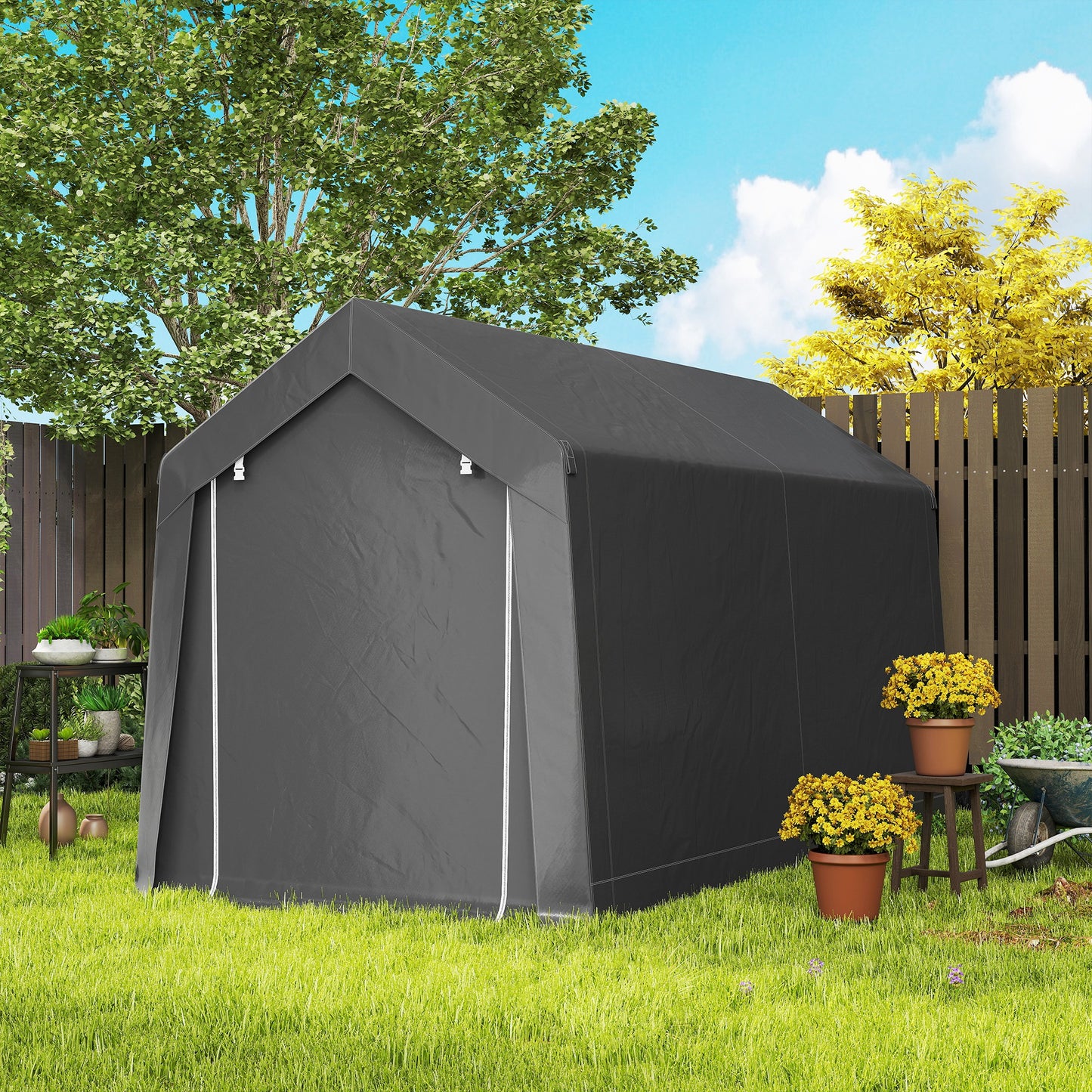 3.6 x 2.1m Portable Outdoor Shed, with Window - Dark Grey