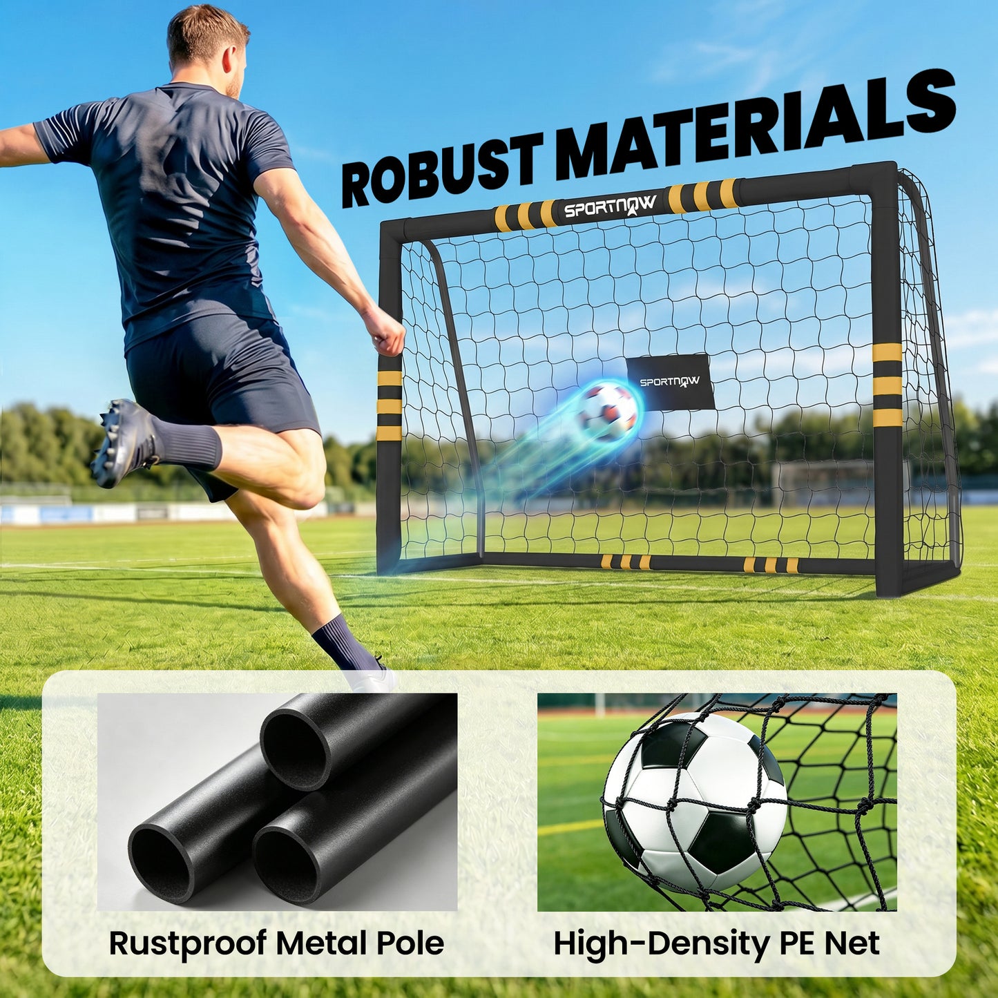Football Goal, 6 x 4ft Portable Football Net with EPE Foam Padding, PVC Tube Covers Ground Stakes and Metal Frame