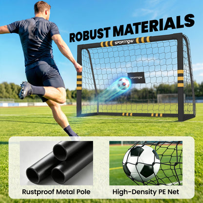 Football Goal, 6 x 4ft Portable Football Net with EPE Foam Padding, PVC Tube Covers Ground Stakes and Metal Frame