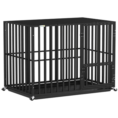 Heavy Duty Dog Crate, Dog Cage with Wheels for Medium Large Breeds, Metal Pet Kennel with Removable Tray