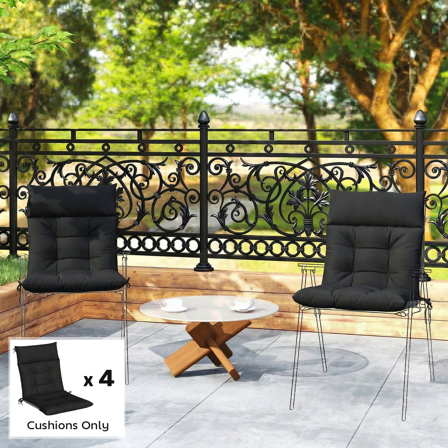 Patio Chair Cushions Set of 4, Waterproof Non-Slip Lounge Chair Cushions, 112x53cm, Black