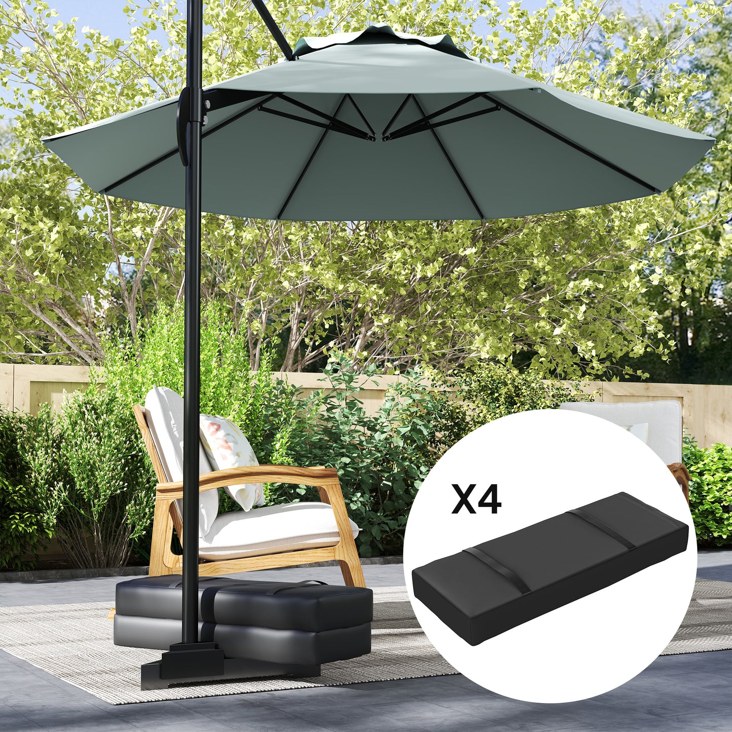 Parasol Weights Set of 4, Parasol Base Weights Bags, 25kg Fillable Sandbag Weights with Handles