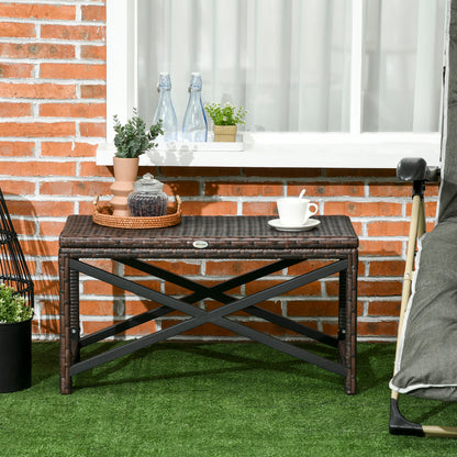 PE Rattan Garden Side Table, Outdoor Coffee Table with X-Shape Frame, Mixed Brown