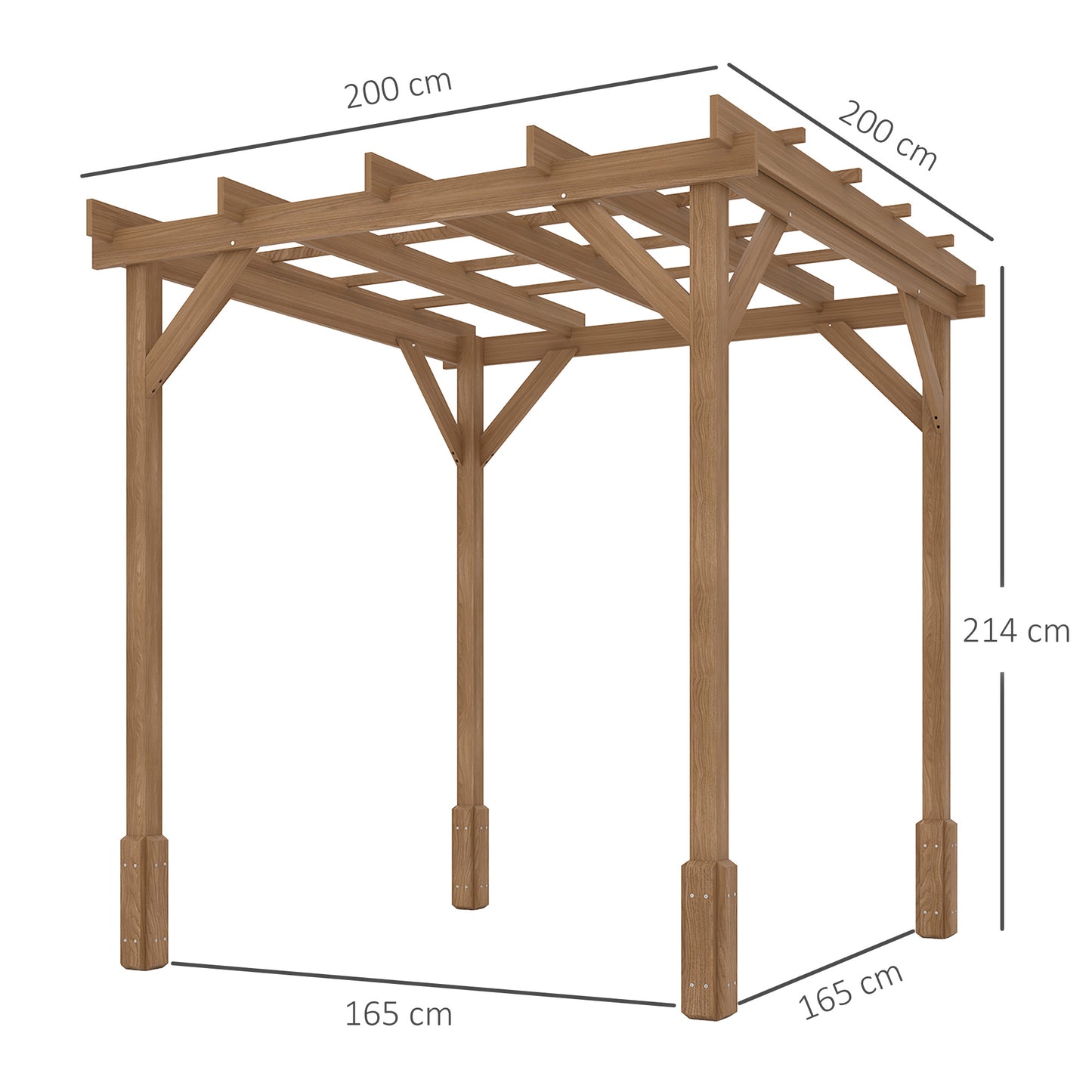 2 x 2 m Wooden Pergola Kit, Decorative Garden Gazebo Shelter with Stable Structure for Climbing Vines, Flowers, Dark Brown