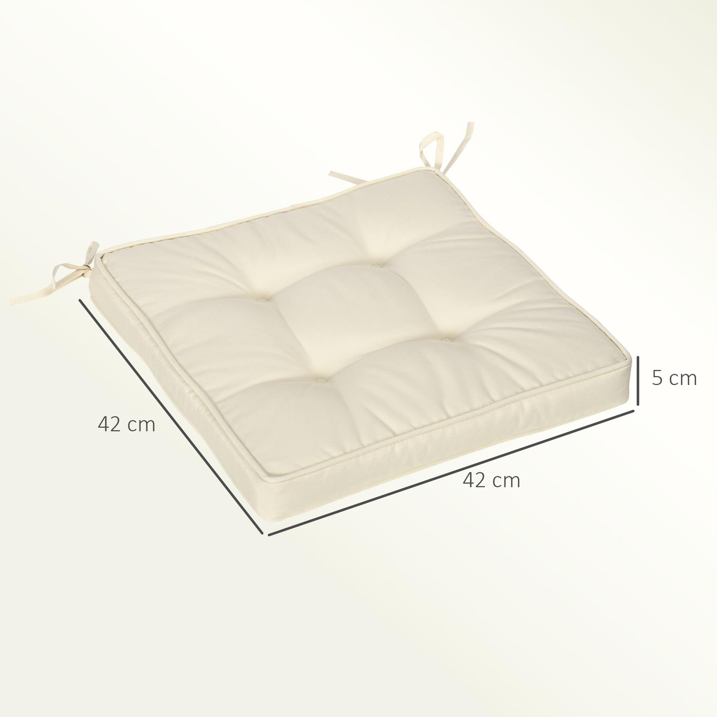 Set of 4 Garden Seat Cushion with Ties, 42 x 42cm Replacement Dining Chair Seat Pad, Cream White