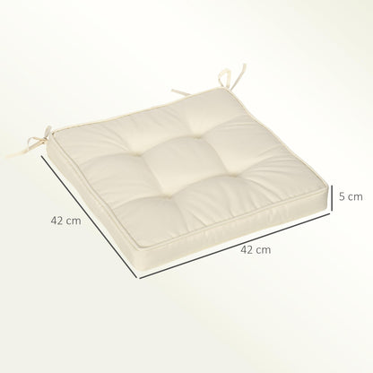 Set of 4 Garden Seat Cushion with Ties, 42 x 42cm Replacement Dining Chair Seat Pad, Cream White