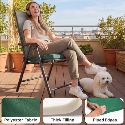 Set of 6 Chair Cushion Seat Pads Dining Chair w/ Straps, Indoor Outdoor Removable Tie On Garden Patio, Green