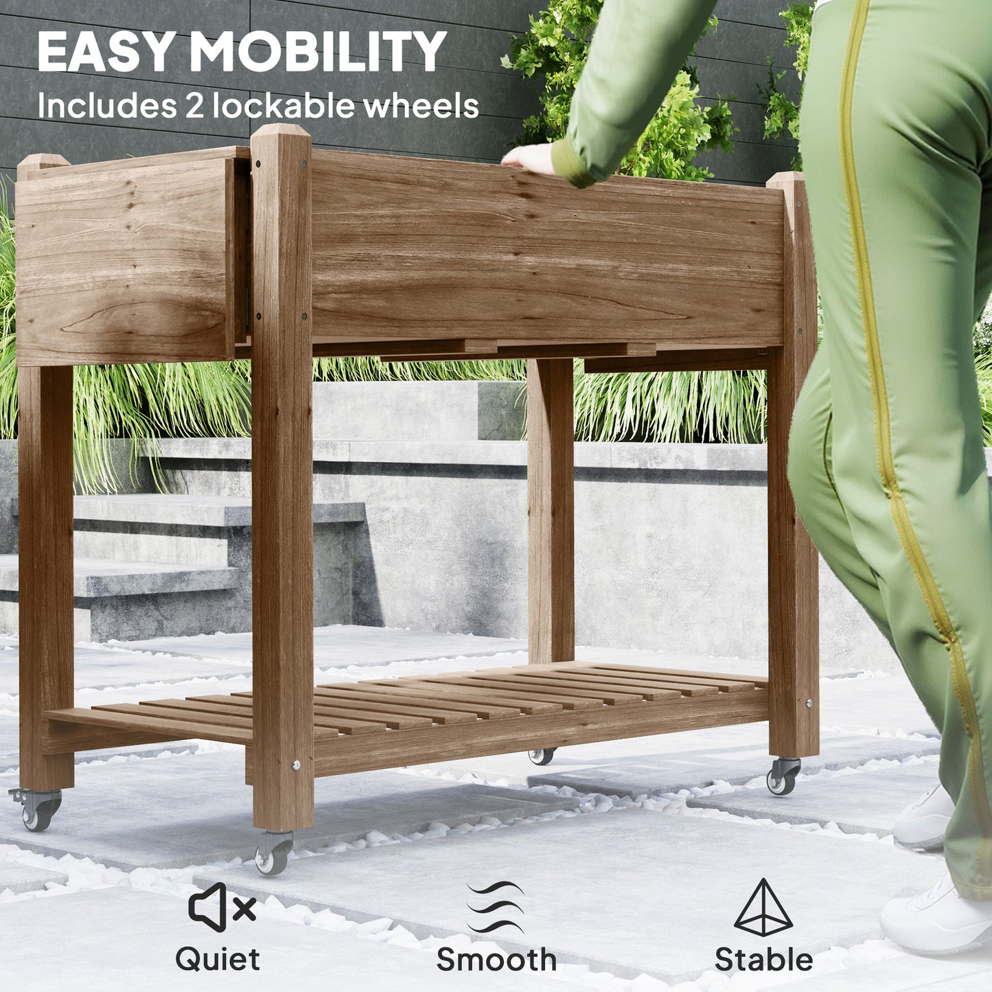 46 x 94cm Wooden Raised Planter, with Shelves - Carbonised
