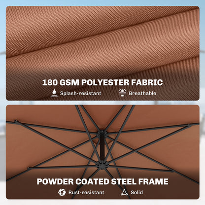 3 m Overhanging Cantilever Parasol, with Cross Base - Coffee