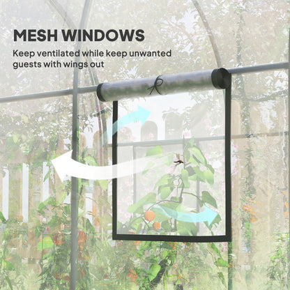Polytunnel Greenhouse Walk-in Grow House with Plasric Cover, Door, Mesh Window and Steel Frame, 3 x 2 x 2m, Clear