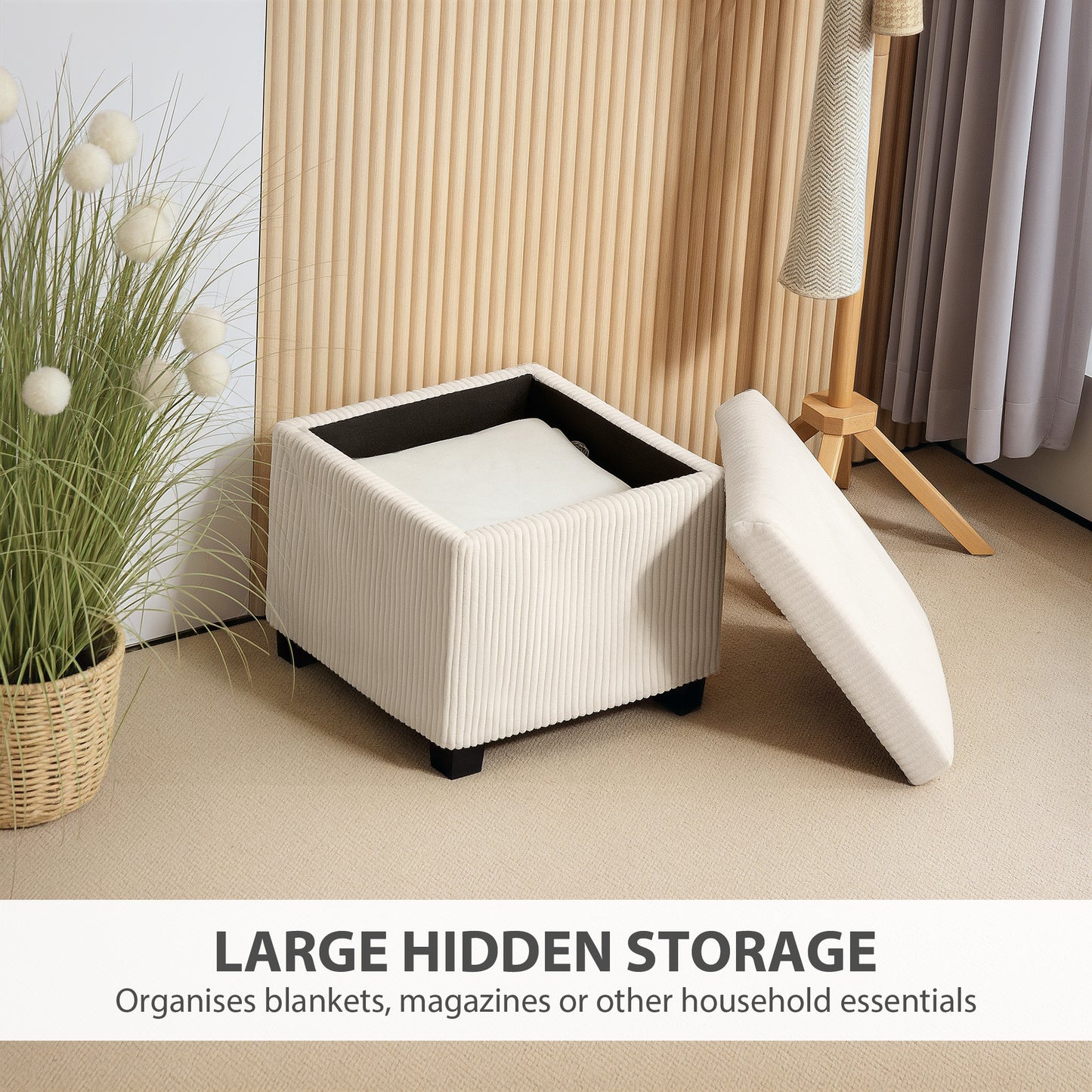 Storage Ottoman Bench, Corduroy Storage Chest Box with Wooden Legs, 40cm Bed End Bench for Living Room, Bedroom, Entryway