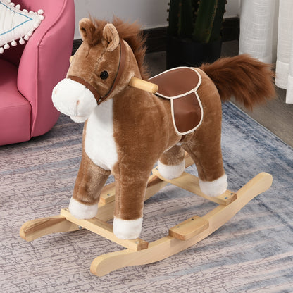 Kids Classic Rocking Horse, with Moving Mouth, Neighing Sounds, Brown